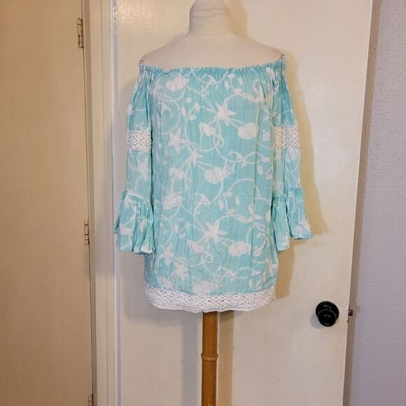 Macbeth collection off shoulder bell sleeve blouse by margaret joseph - Picture 4 of 5